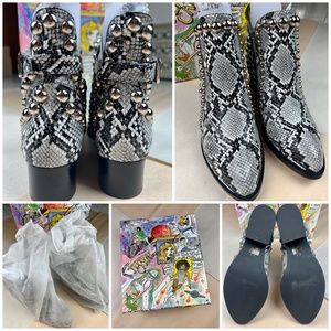 NEW Jeffrey Campbell Rylance Leather Studded Ankle Boots Gray Snake US 6.5 NWB